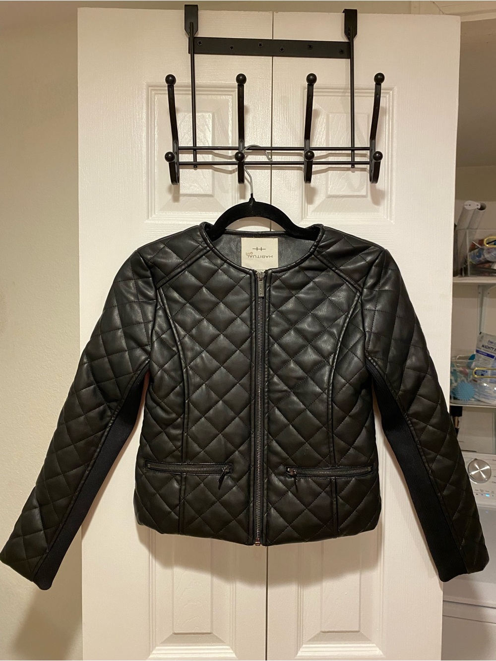 Habitual Quilted Black Faux Leather Jacket Girls Size 12